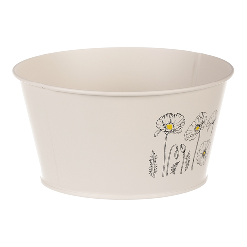 Obal kovový - nízký, motiv kvetoucího máku, krémový