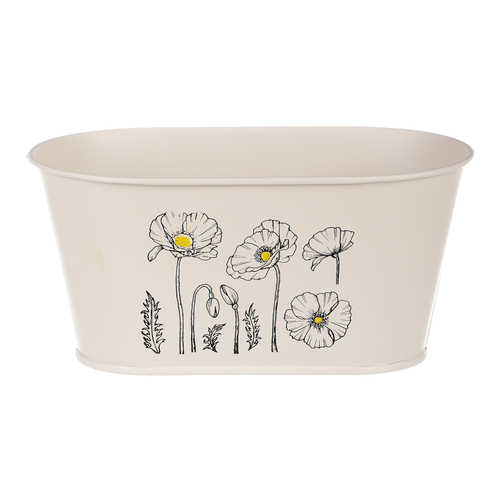 Truhlík kovový - motiv kvetoucího máku, krémový