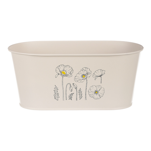 Truhlík kovový - motiv kvetoucího máku, krémový