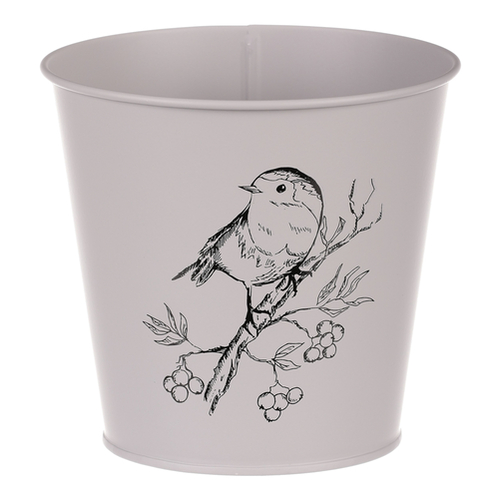 Obal kovový - motiv ptáčka, barva šedá