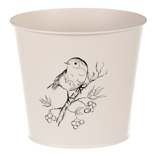 Obal kovový - motiv ptáčka, barva krémová