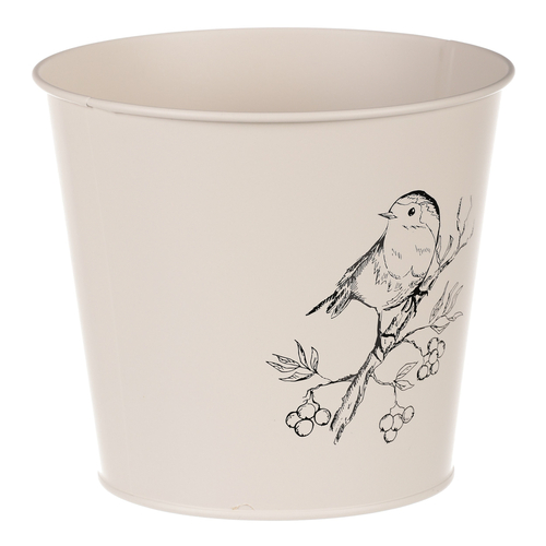 Obal kovový - motiv ptáčka, barva krémová