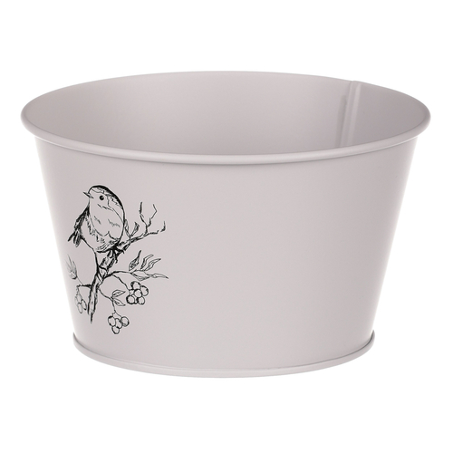 Obal kovový - nízký, motiv ptáčka, barva šedá