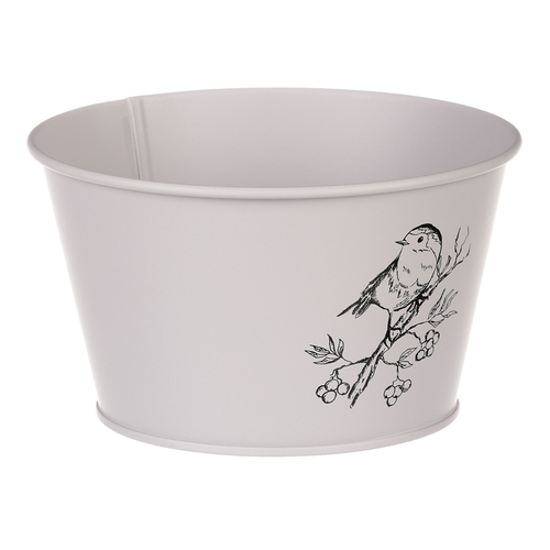 Obal kovový - nízký, motiv ptáčka, barva šedá