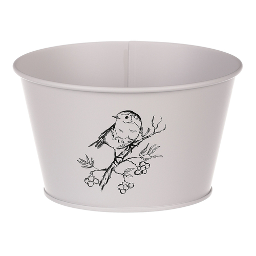 Obal kovový - nízký, motiv ptáčka, barva šedá