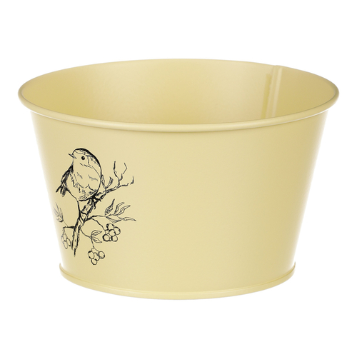 Obal kovový - nízký, motiv ptáčka, barva žlutá