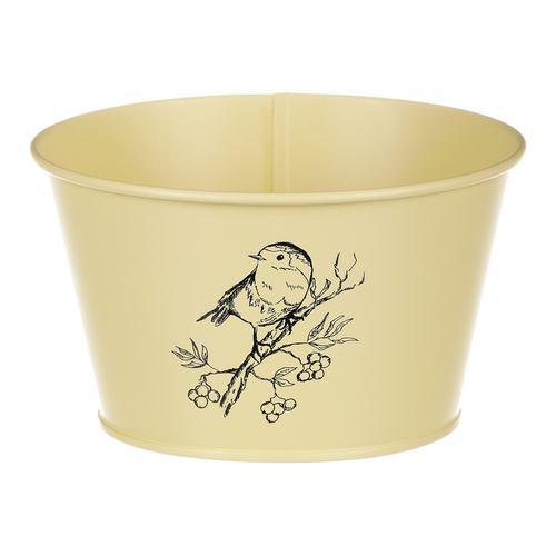 Obal kovový - nízký, motiv ptáčka, barva žlutá