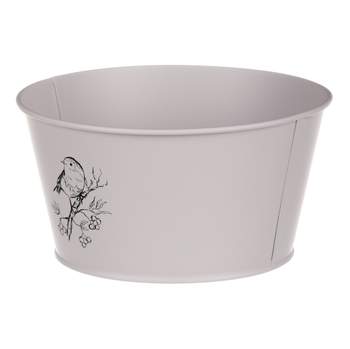 Obal kovový - nízký, motiv ptáčka, barva šedá