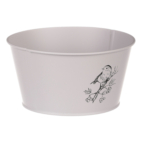 Obal kovový - nízký, motiv ptáčka, barva šedá