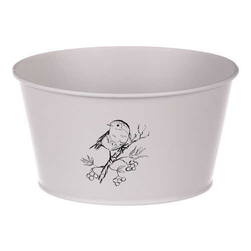 Obal kovový - nízký, motiv ptáčka, barva šedá