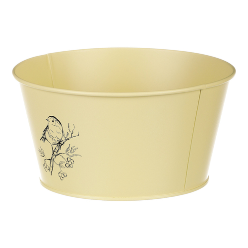 Obal kovový - nízký, motiv ptáčka, barva žlutá