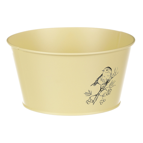 Obal kovový - nízký, motiv ptáčka, barva žlutá