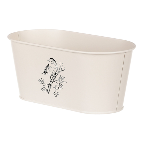 Truhlík kovový - motiv ptáčka, barva krémová