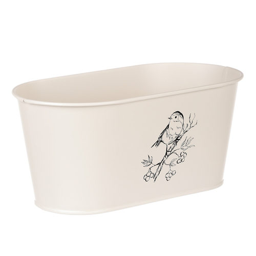 Truhlík kovový - motiv ptáčka, barva krémová