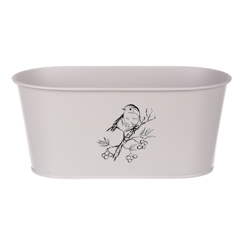 Truhlík kovový - motiv ptáčka, barva šedá