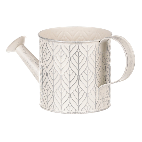 Obal kovový - tvar konve, stříbrný vzor, barva krémová