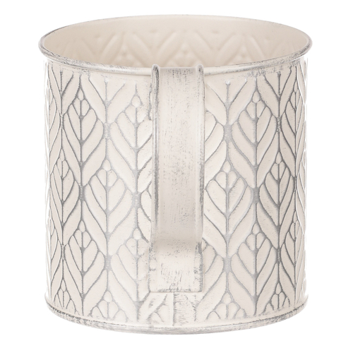 Obal kovový - tvar konve, stříbrný vzor, barva krémová