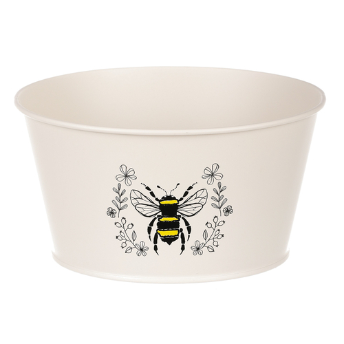 Obal kovový - nízký, motiv včelky, barva krémová