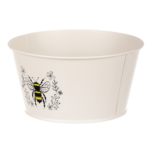 Obal kovový - nízký, motiv včelky, barva krémová