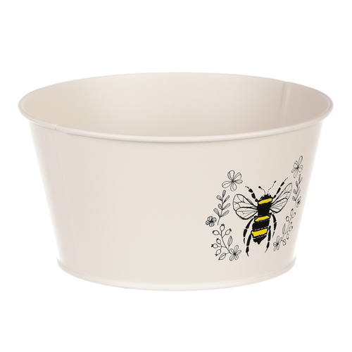 Obal kovový - nízký, motiv včelky, barva krémová