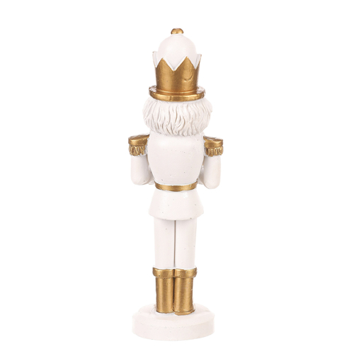 Voják s dárkem - figurka na postavení, polyresin, barva bílo-zlatá