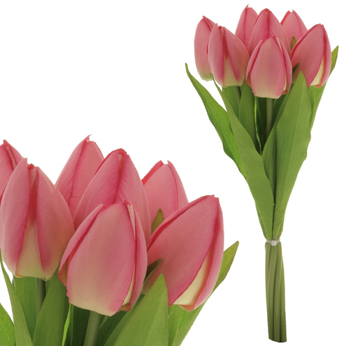 Tulipán - umělá kytice, 7 květů, barva růžová