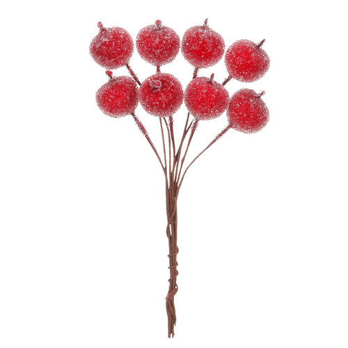 Jablíčka na drátku - mini, červená, ojíněná, cena za balení (16 ks)