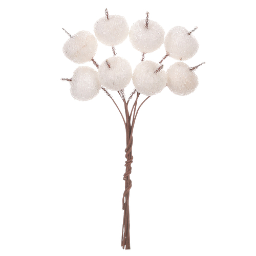 Jablíčka na drátku - mini, bílá, ojíněná, cena za balení (16 ks)