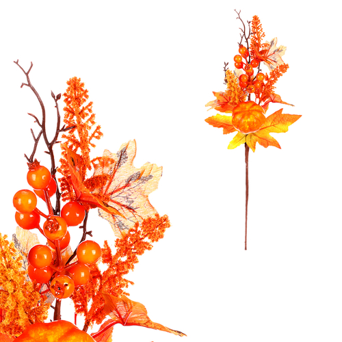 Listí, dýně a bobule - umělá větev, barva oranžová
