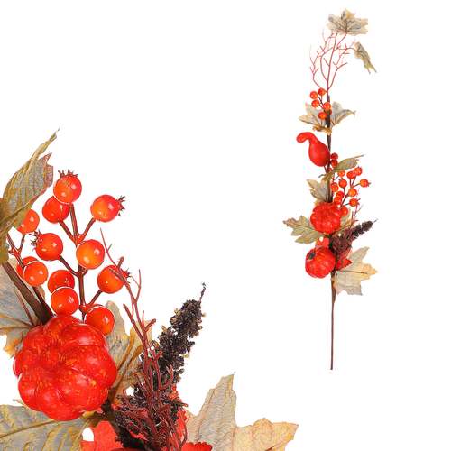 Listí, dýně a bobule - umělá větev, barva oranžová