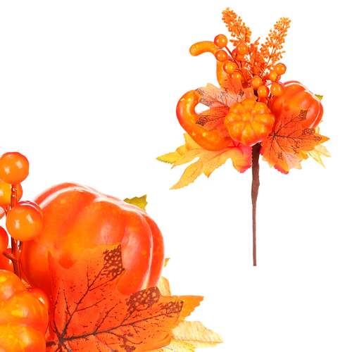 Listí, dýně a bobule - umělá větev, barva oranžová