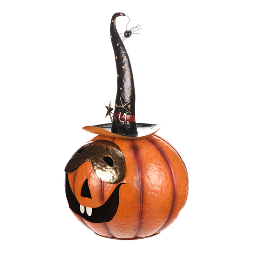Dýně strašidelná - kovová dekorace, oranžová