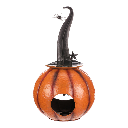 Dýně strašidelná - kovová dekorace, oranžová