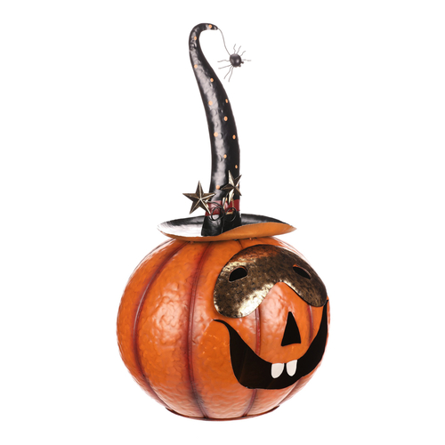 Dýně strašidelná - kovová dekorace, oranžová