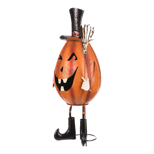 Dýně strašidelná na nohou - kovová dekorace, oranžová