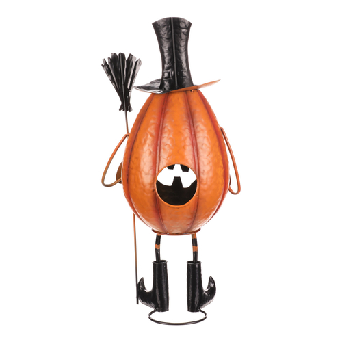 Dýně strašidelná na nohou - kovová dekorace, oranžová