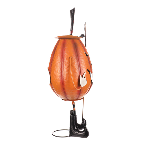 Dýně strašidelná na nohou - kovová dekorace, oranžová