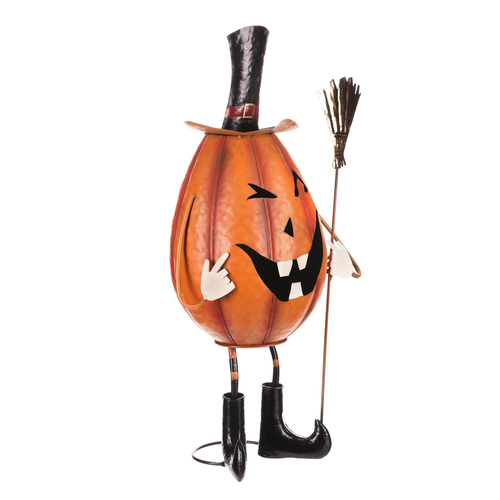 Dýně strašidelná na nohou - kovová dekorace, oranžová