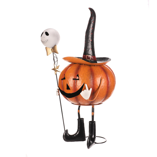 Dýně strašidelná na nohou - kovová dekorace, oranžová