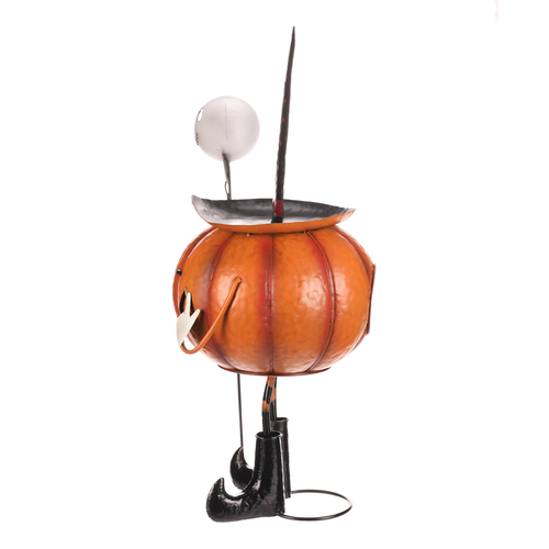 Dýně strašidelná na nohou - kovová dekorace, oranžová