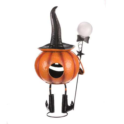 Dýně strašidelná na nohou - kovová dekorace, oranžová