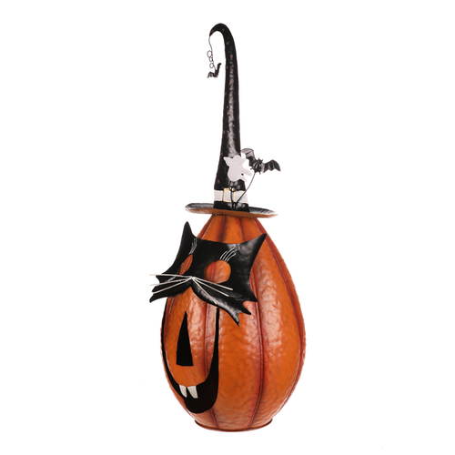 Dýně strašidelná - kovová dekorace, oranžová