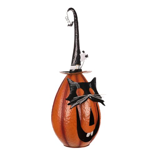 Dýně strašidelná - kovová dekorace, oranžová