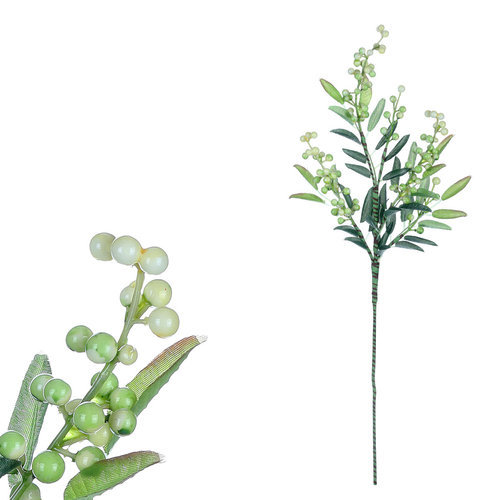 Jeřabiny - umělá větev, krémovo-zelené bobule