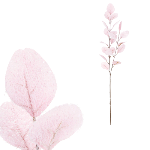 Eukalyptus - umělá větev, růžová se zasněžením
