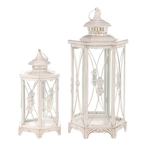 Lucerna kovová - šestiboká, bílá, cena za sadu 2 velikostí