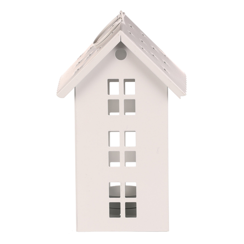 Lucerna mini - kovová, LED svíčka, patrový domek, bílá