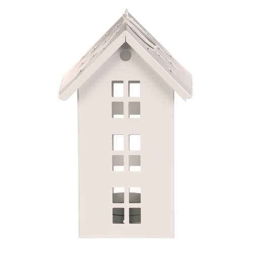 Lucerna mini - kovová, LED svíčka, patrový domek, bílá