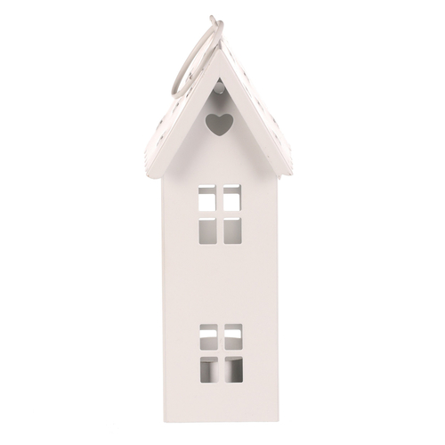 Lucerna mini - kovová, LED svíčka, patrový domek, bílá