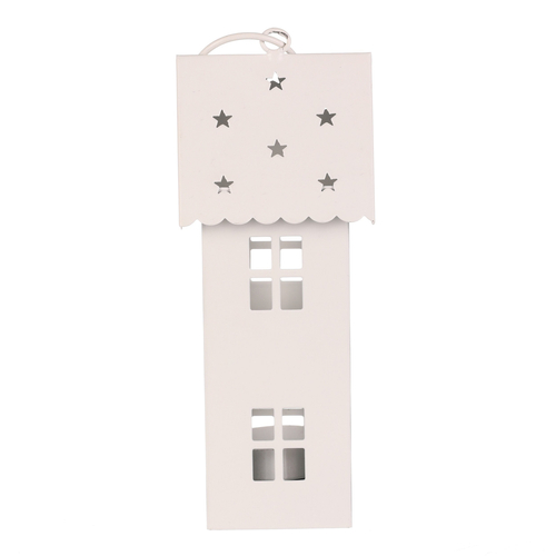Lucerna mini - kovová, LED svíčka, patrový domek, bílá